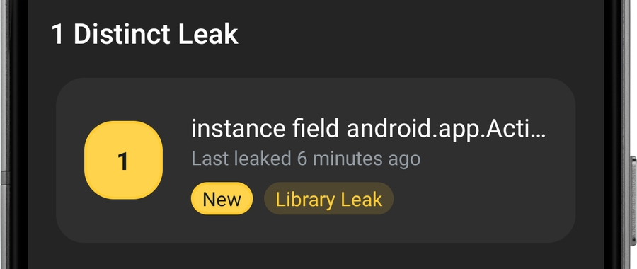 图10.LeakCanary发现图书馆泄漏。LeakCanary发现了一个library泄漏。